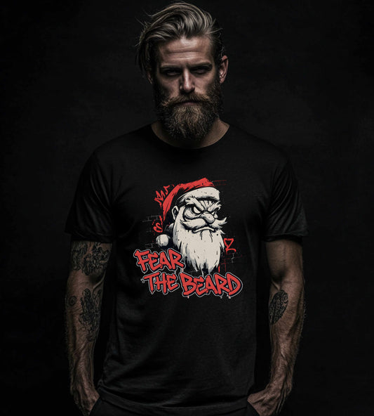 Fear the Beard Santa Shirt - Badass Christmas T-Shirt, Edgy Metal Santa