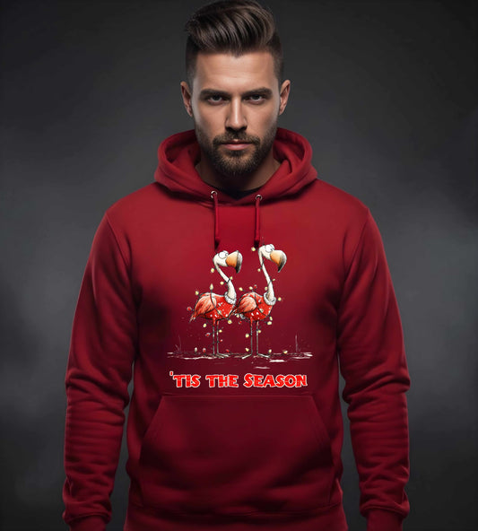 Festive Flamingo 'tis the Season Hoodie – Holiday Lights and Long Legs - Unisex
