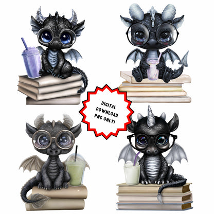 PNG Bundle Mystical Book Dragon  - Digital Download -  9 different dragon PNG files - Magical