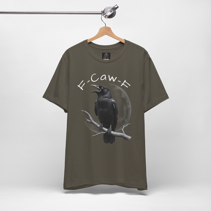Funny Crow T-Shirt – “F-Caw-F” Sarcastic Raven Shirt, Dark Humor Gothic Tee, Edgy Gamer Clothing for Dark Souls Fans
