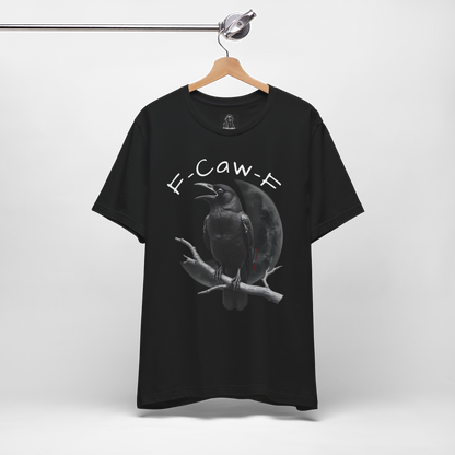 Funny Crow T-Shirt – “F-Caw-F” Sarcastic Raven Shirt, Dark Humor Gothic Tee, Edgy Gamer Clothing for Dark Souls Fans