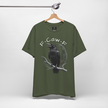 Funny Crow T-Shirt – “F-Caw-F” Sarcastic Raven Shirt, Dark Humor Gothic Tee, Edgy Gamer Clothing for Dark Souls Fans