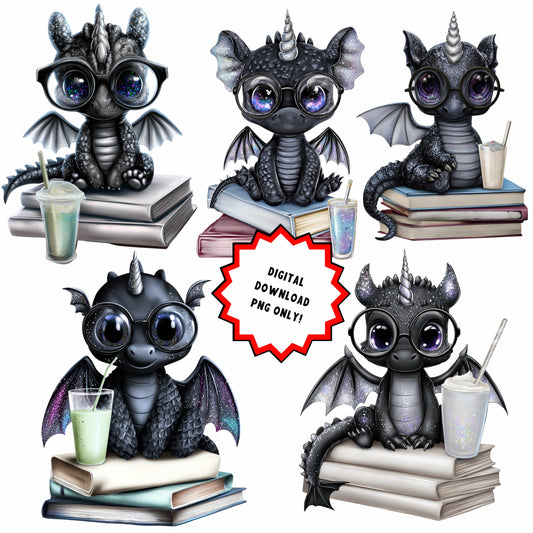 PNG Bundle Mystical Book Dragon  - Digital Download -  9 different dragon PNG files - Magical