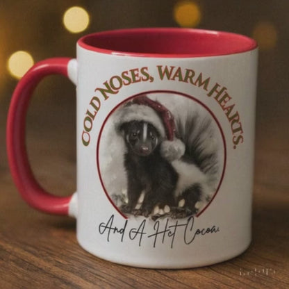 Cold Noses, Warm Hearts, hot cocoa Mug - Cute Skunk Winter & Christmas Mug - 11 oz