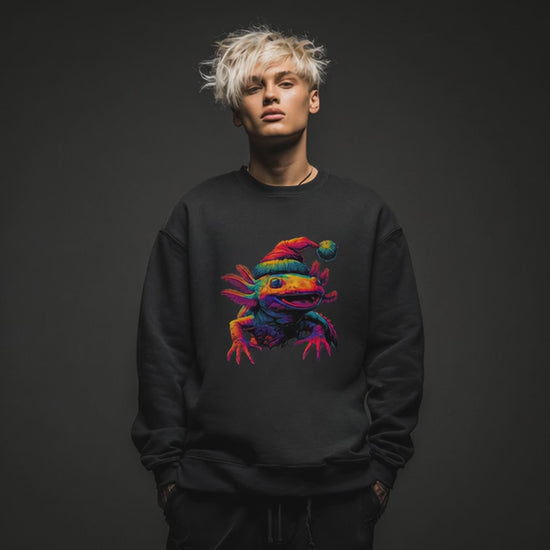 Festive Axolotl Christmas Unisex Crewneck Sweatshirt - Funny Holiday Amphibian Sweatshirt