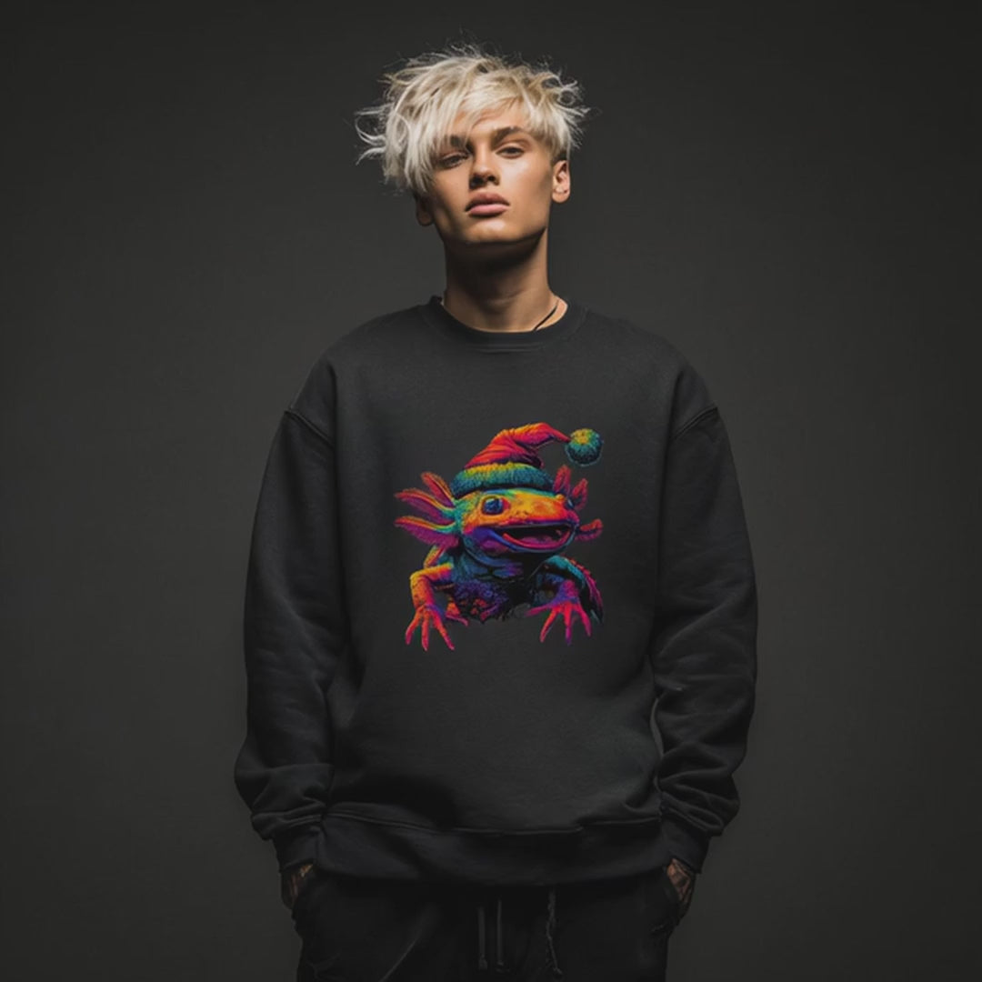 Festive Axolotl Christmas Unisex Crewneck Sweatshirt - Funny Holiday Amphibian Sweatshirt
