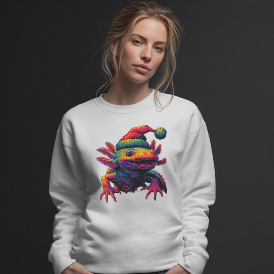 Festive Axolotl Christmas Unisex Crewneck Sweatshirt - Funny Holiday Amphibian Sweatshirt